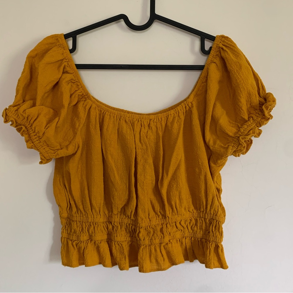 Eyeshadow Cropped Peasant Top | Saffron Color Top